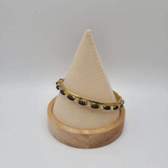 J Crew Black Resin and Clear Crystal Gold Tone Bangle NWOT! - Picture 4 of 12